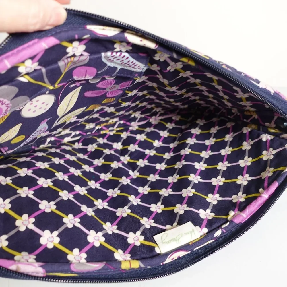 Vera Bradley Floral Birds Nightingale Laptop Zipper Sleeve 11 x 14” Purple Blue